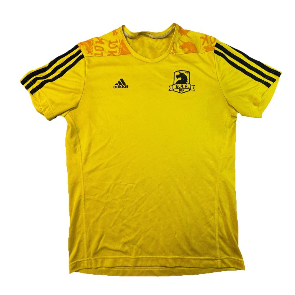 adidas Men's B.A.A. 10K Yellow Short Sleeve Running T-Shirt S Lightweight -399